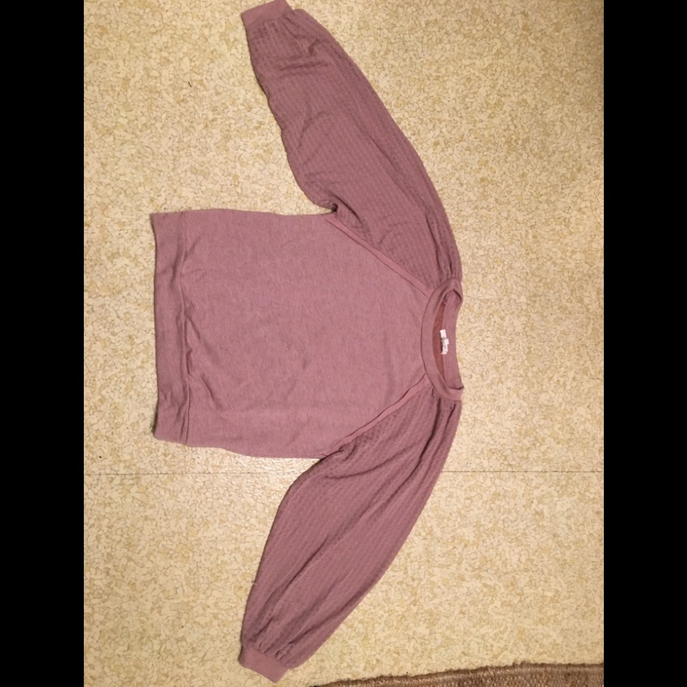 Mauve sweat shirt with sheer balloon sleeve
